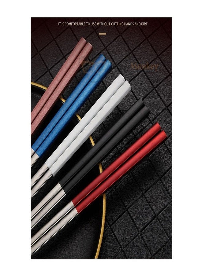 جيك مونكي طقم عيدان طعام من الفولاذ المقاوم للصدأ قابلة لإعادة الاستخدام من جيكمونكي، مطلية بالذهب، آمنة للغسل في غسالة الأطباق، عيدان طعام بطول 9 بوصات للأطعمة الآسيوية الكورية والصينية واليابانية (أزرق، زوج واحد) - Image 5